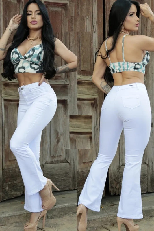 Calça Jeans Feminina Branca Flare