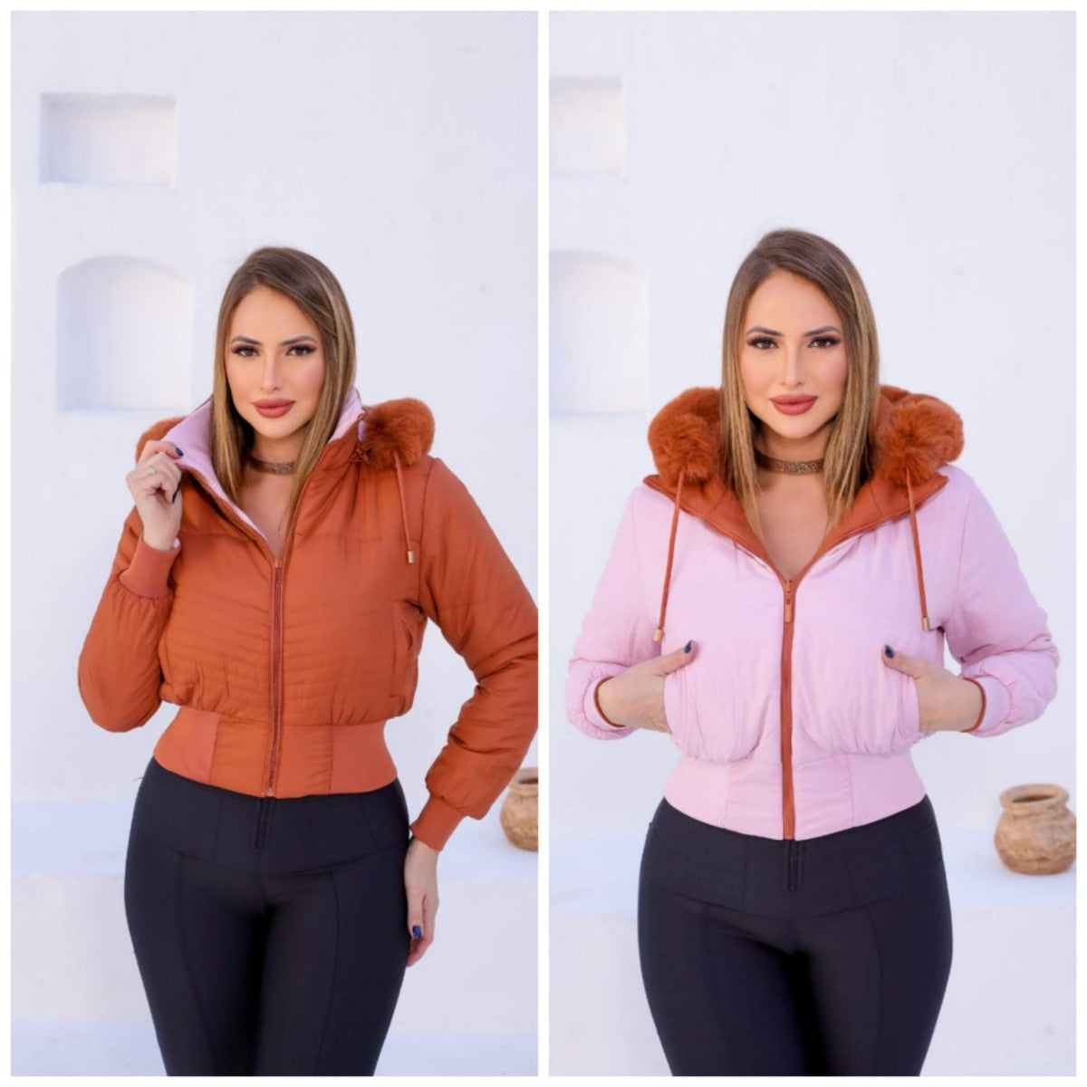 Jaqueta Puffer Feminina Dupla Face Reversível Bobojado Frio