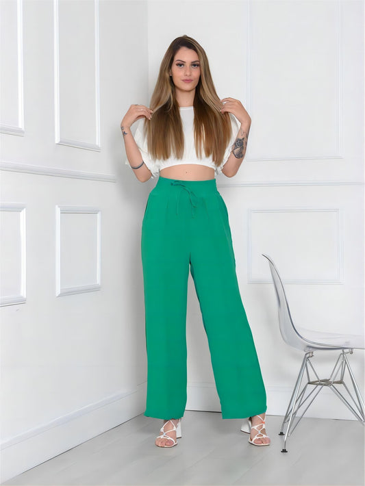 Versatilidade e Estilo Calça pantalona duna feminina reta de cintura elástica