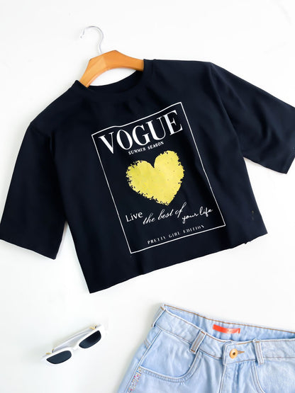 T-shirt Cropped Feminina Estampado