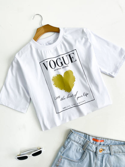 T-shirt Cropped Feminina Estampado