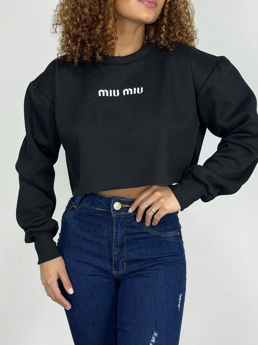 Cropped Feminino em Moletinho Bordado Miu Miu