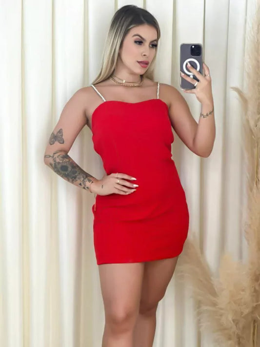 Vestido Feminino Alças Finas com Brilho Adele
