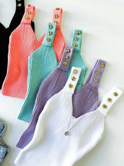 Cropped em Tricô Modal de Alça com Botões