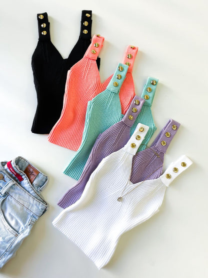 Cropped em Tricô Modal de Alça com Botões