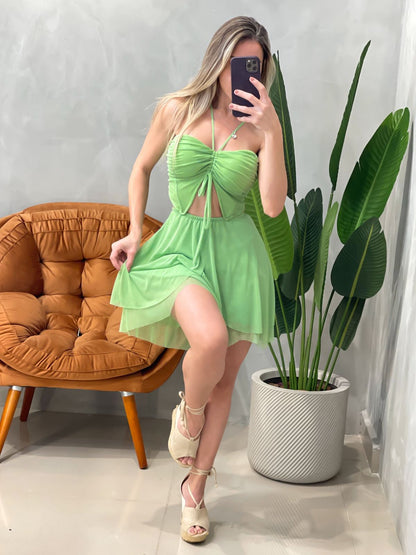 Macaquinho em Tule Costas Nua com Amarração