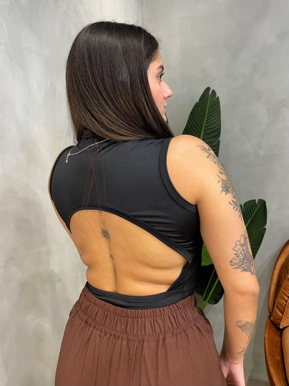 Body em Suplex Regata com Decote Costas e Gola