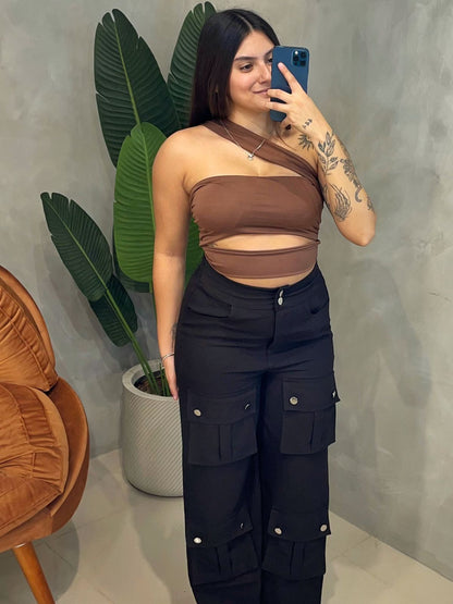 Cropped em Suplex Alça Transpassada com Recorte