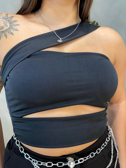 Cropped em Suplex Alça Transpassada com Recorte