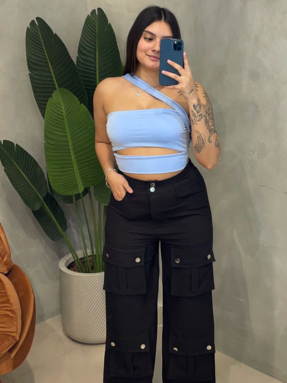 Cropped em Suplex Alça Transpassada com Recorte