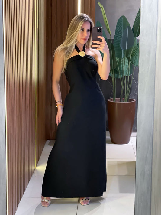 Vestido Longo em Alfaiataria Sensoriale com Amarração e Pedraria