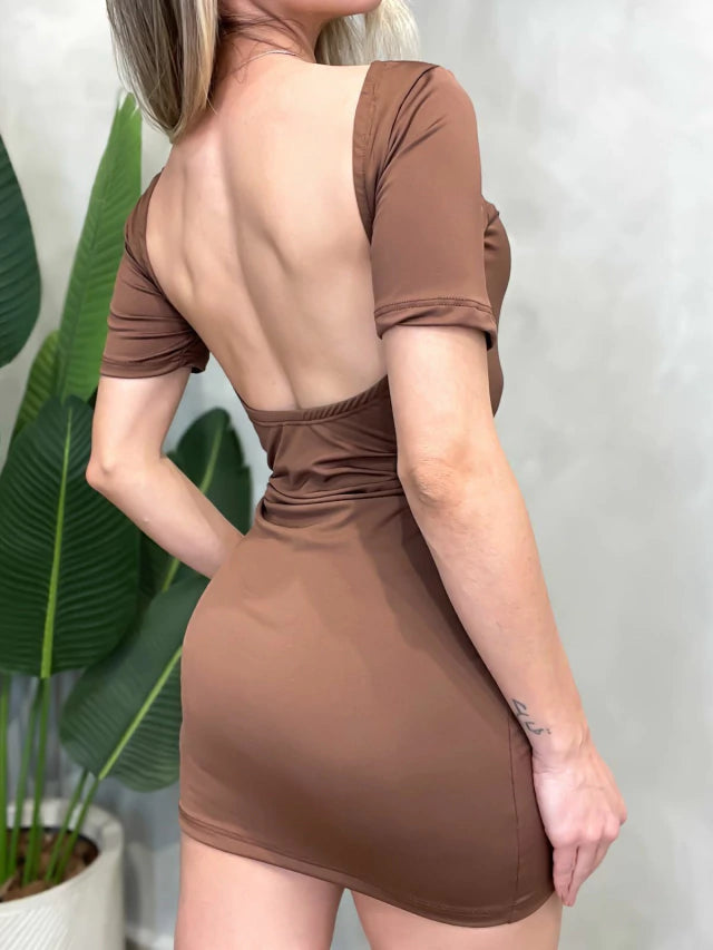 Vestido Curto em Suplex Manga Curta e Costas