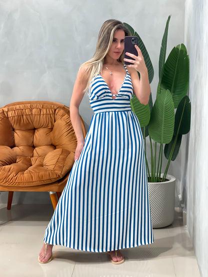Vestido Midi em Duna com Decote e Amarração
